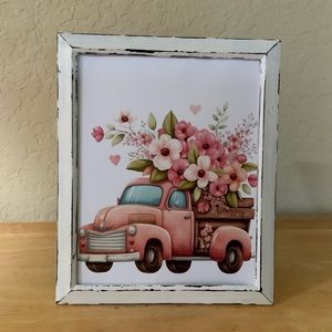 Farmhouse PINK truck and flowers picture 8x10 w/frame